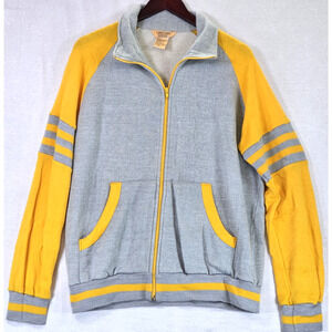 Logo 7, INC. Vintage Men's Large Y2K Yellow Grey Long Sleeve Full Zip Coatigan